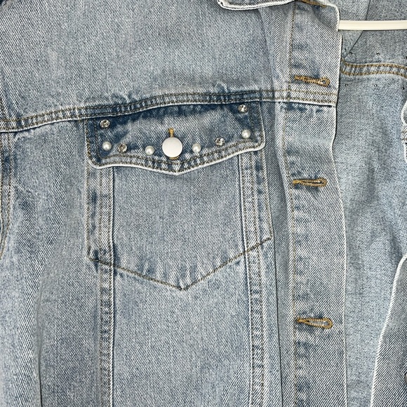 Denim Jacket with pearls and gems from boutique shop - Picture 2 of 6